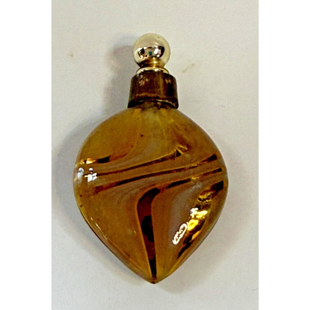 Vintage Blown Glass Perfume Bottle Amber Aventurine Swirl w/ Dauber Stopper